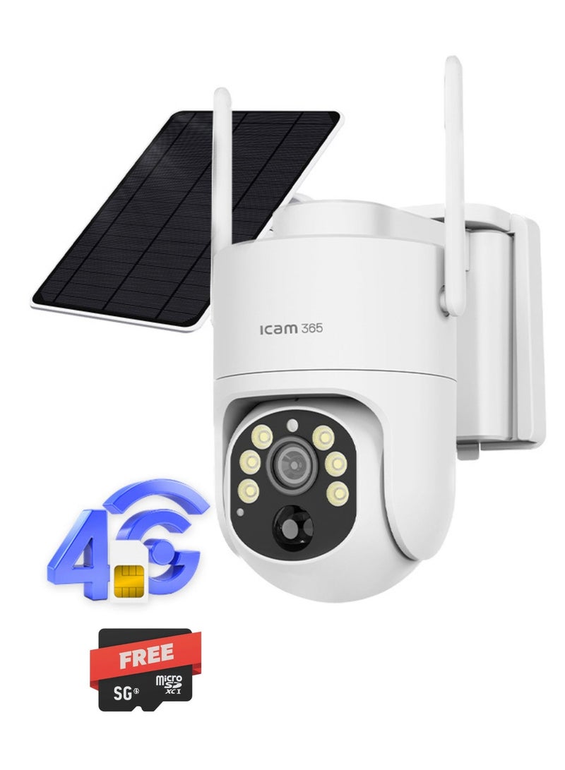 ICAM 365 Solar Outdoor Camera 3MP 4G LTE Security Camera with Dual Lens Dual View 360° PTZ AI Human Tracking AOV 24/7 Continuous Recording Color Night Vision Wireless No WiFi In Built SIM with Trial Data & TF Card for Home Villa Farm Construction Site - Image 1